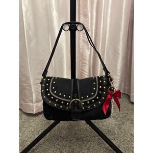 Coach Black Studded Signature Saddle Bag Crossbody No. L1069-F15275